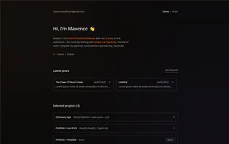 Max - Free Tailwind CSS Astro personal website template based on a dark theme, perfect for developers.