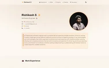 Moden Portfolio Template - Tailwind React Astro portfolio template featuring onepage layout and light orange background