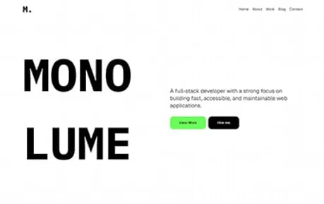 Monolume - Tailwind Astro portfolio template featuring bold title, text carousel and electric green accents