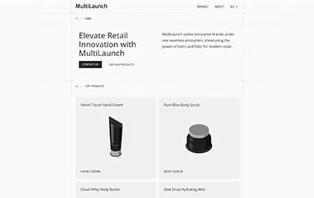 MultiLaunch - Tailwind DatoCMS Astro startup website template featuring narrow layout with exposed grid