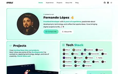 NeonMint - Tailwind Astro portfolio template featuring vibrant colors and subtle hover effects