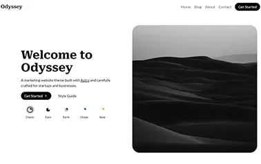 Odyssey - Astro business website template with a monochromatic color scheme and serif titles.