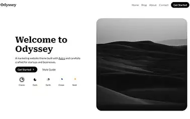 Odyssey - Astro business website theme with a monochromatic color scheme and serif titles.