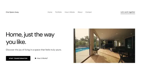 One Space Away - Single-page Astro template for interior designers with minimal type and interior photography