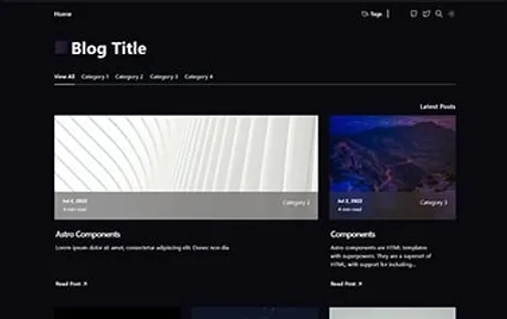 Openblog - Great free Tailwind CSS Astro blog template that features a well-functioning article grid.