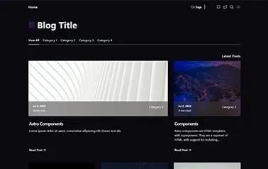 Openblog - Great free Tailwind CSS Astro blog template that features a well-functioning article grid.