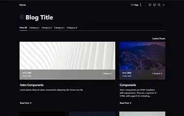 Openblog - Great free Tailwind CSS Astro blog theme that features a well-functioning article grid.