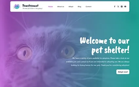 Pawstronaut - Alpine Tailwind Astro services website template featuring awesome gradients and creative fonts