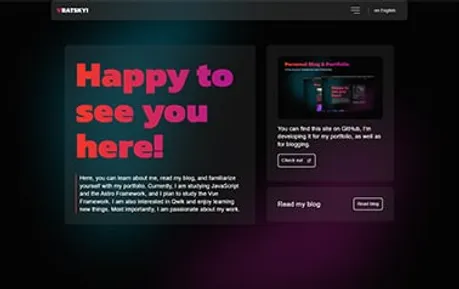 Personal Blog - Sleek Tailwind CSS Astro personal website template with a cool dark theme and vividly styled titles.