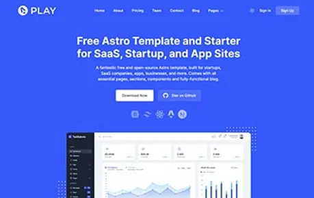 Play - A modern Tailwind CSS Astro SaaS website template that provides a wide range of useful components.