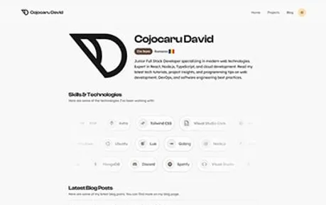 Portfolio cojocaru - Tailwind React Astro portfolio template featuring hover nav, tags carousel and gray background