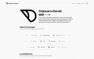 Portfolio cojocaru - Tailwind React Astro portfolio theme featuring hover nav, tags carousel and gray background