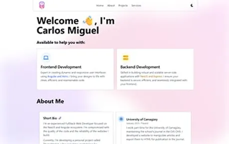 Portfolio Demo 1 - Tailwind Astro portfolio template featuring interesting gradients, translucent nav and blue accents