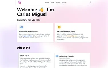 Portfolio Demo 1 - Tailwind Astro portfolio template featuring interesting gradients, translucent nav and blue accents