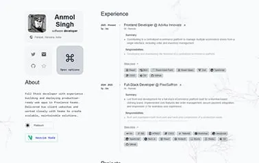 Portfolio Dev - Tailwind React Astro portfolio template featuring tech style and outlined bento grid cells
