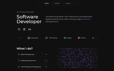 Portfolio Gothsec - Tailwind CSS Astro portfolio template featuring a logo slider, accordion sections, and a sleek Matrix code effect.