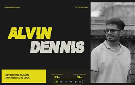 Portfolio Website Alvin - Shadcn Tailwind Nextjs Astro portfolio template featuring fluid dark layout and interactions