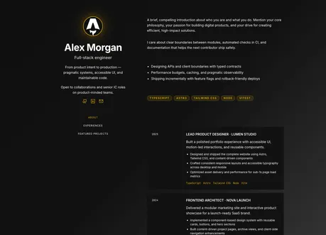 Projects Portfolio - Minimal Astro projects portfolio with dark theme and tech-tag timeline