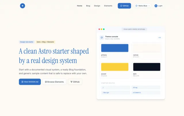 RicoUI Astro Starter Astro theme preview