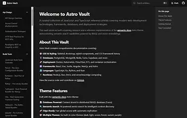 Semantic Docs - Tailwind React Astro documentation theme featuring stylish dark theme and dropdown nav items