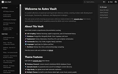 Semantic Docs - Tailwind React Astro documentation template featuring stylish dark theme and dropdown nav items