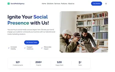 Social Media Marketing Agency - Tailwind Astro agency website template featuring onepage layout and gradient text effects