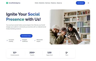 Social Media Marketing Agency - Tailwind Astro agency website template featuring onepage layout and gradient text effects
