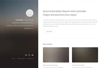 Strata - Modern free Astro portfolio theme featuring a fixed sidebar area and scrollable content details.