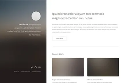 Strata - Modern free Astro portfolio template featuring a fixed sidebar area and scrollable content details.