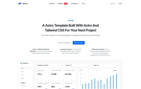Syntro - SaaS Landing Page Template - A sleek, minimalistic free Astro Js & Tailwind CSS landing page template for digital products with a unique design.