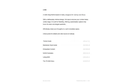 Chiri - A restrained Astro blog theme with Markdown and MDX content support.
