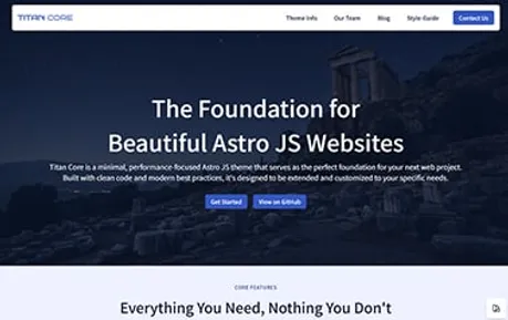 Titan Core - Astro business website template featuring multiple useful sections with fly in animation effect