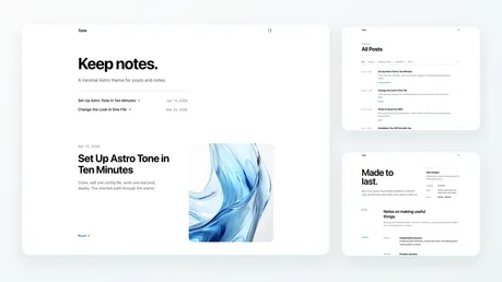 Tone - Minimal Astro blog and notes theme with airy white layout and MDX search