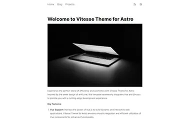 Vitesse - A great UnoCSS-powered Astro blog template with a minimalist design and monochromatic color scheme.