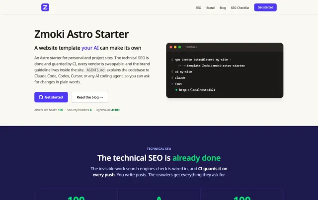 Zmoki Astro Starter Astro theme preview